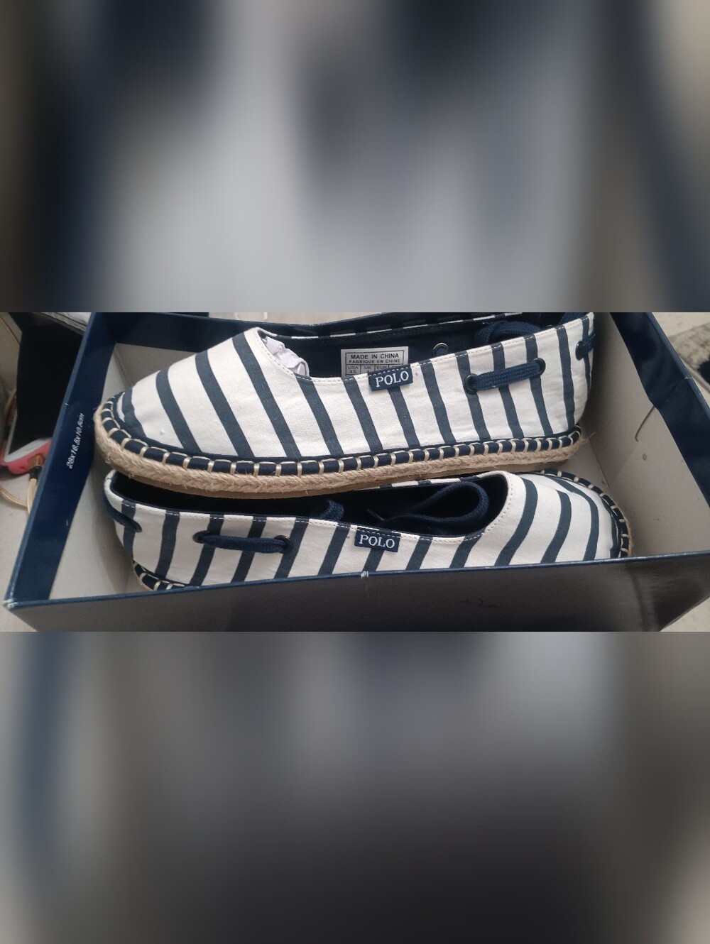 Polo by Ralph Lauren Teen Striped Navy & White Slip-On Espadrilles New In Box